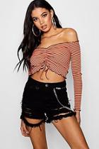 Boohoo Stripe Ruched Front Lettuce Crop