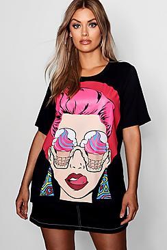 Boohoo Plus Dina Face Print T-shirt