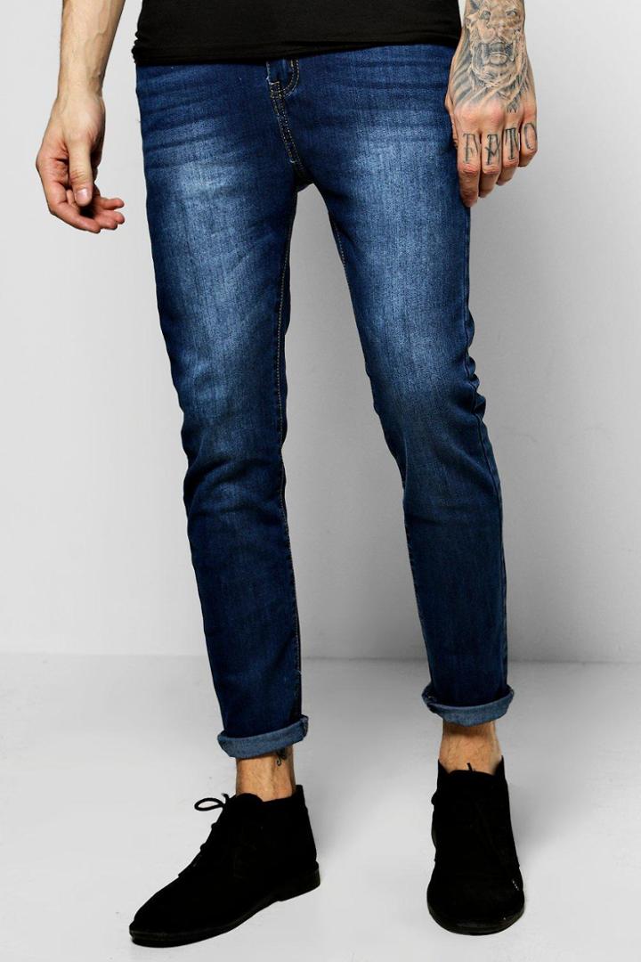 Boohoo Skinny Fit Indigo Jeans With Blasting Indigo