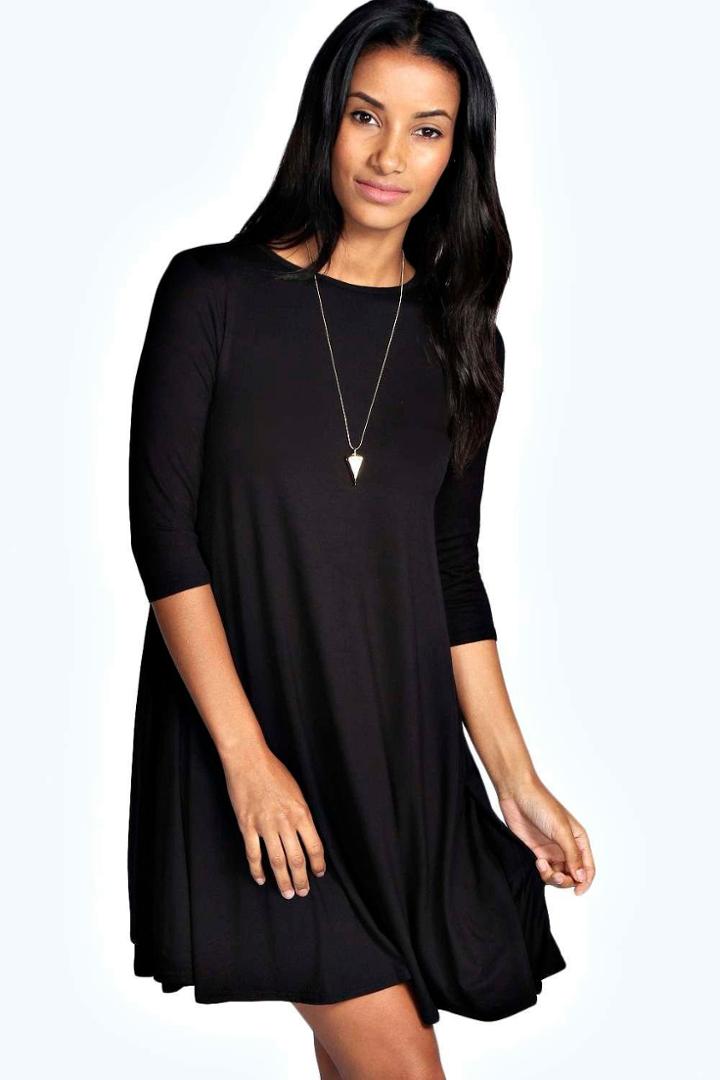 Boohoo Allie 3/4 Sleeve Swing Dress Black