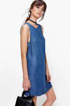 Boohoo Erin Tab Side Denim Cut Out Shift Dress Indigo