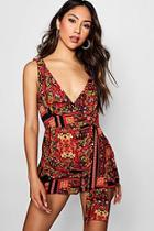 Boohoo Tapestry Print Drape Playsuit