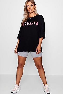 Boohoo Plus Alice 'blessed' Slogan Tee