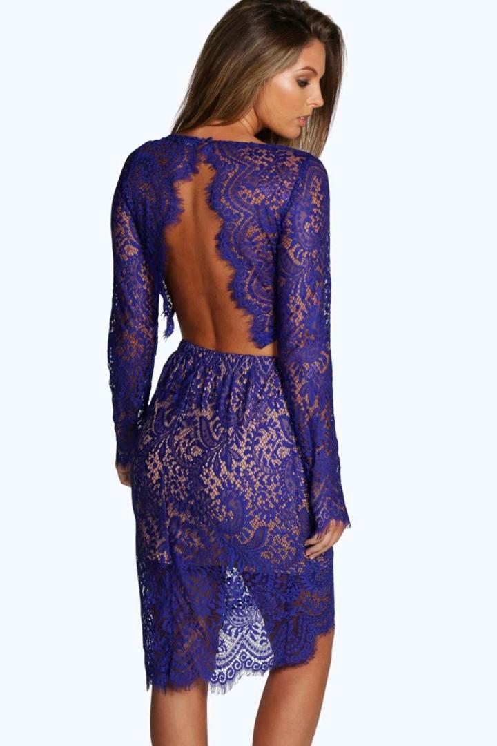 Boohoo Rose Eyelash Lace Midi Skirt Cobalt