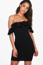 Boohoo Cassie Frill Off Shoulder Bodycon Dress Black