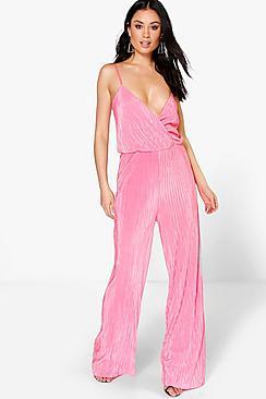 Boohoo Olivia Strappy Wide Leg Crinkle Jumpsuit
