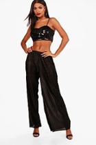 Boohoo Ivy Metallic Pleated Wide Leg Trouser