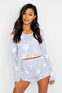 Boohoo Star Print Frill Pj Short Set