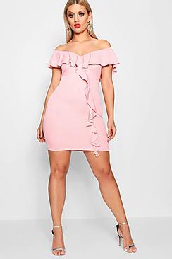 Boohoo Plus Off The Shoulder Ruffle Dress