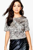 Boohoo Verity Woven Jacquard Boxy Crop Top Multi