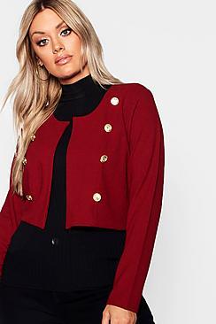 Boohoo Plus Gold Button Crop Jacket