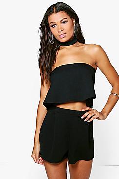 Boohoo Emily Bandeau Choker Top And Shorts Co-ord