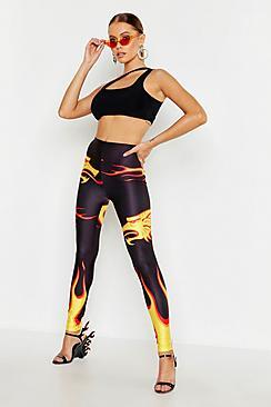 Boohoo Fire Print High Waisted Legging