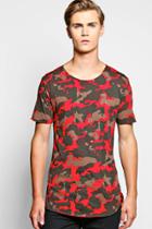 Boohoo Skater Camo T Shirt With Distressing Red