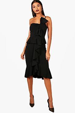 Boohoo Frankie Bandeau Bow And Frill Detail Midi