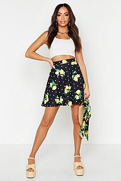 Boohoo Polka Dot Lemon Flippy Skirt