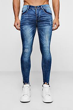 Boohoo Spray On Skinny Jeans With Destroyed Zip Hem