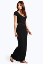 Boohoo Lottie Cap Sleeve Belted Maxi Dress Black