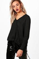 Boohoo Jessica Button Detail Tie Sleeve Blouse