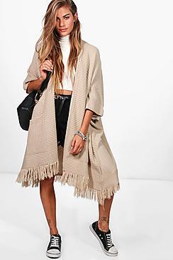 Boohoo Tassel Hem Cape Cardigan