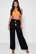 Boohoo Grace Cheesecloth Tie Waist Wide Leg Trouser