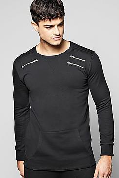 Boohoo Biker Sweatshirt With Panels And Kangaroo Pocket