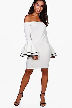 Boohoo Fleur Off The Shoulder Flared Sleeve Bodycon Dress