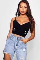 Boohoo Petite Button Detail Wrap Front Crop