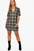 Boohoo Plus Harriet Check Printed Choker Shift Dress