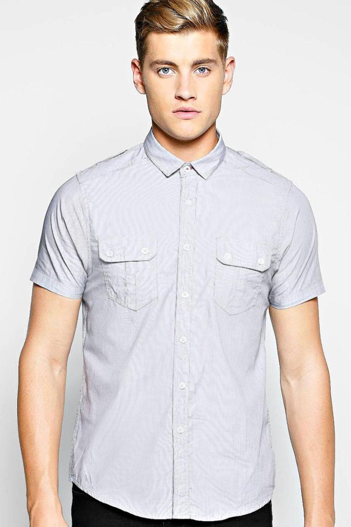 Boohoo Short Sleeve Military Shirt Grey