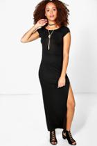 Boohoo Tammy Cap Sleeve Split Front Maxi Dress Black