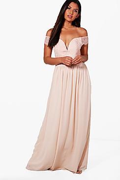 Boohoo Boutique Lace Off The Shoulder Maxi Dress