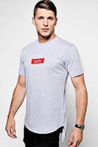 Boohoo Longline Man Red Box T-shirt With Curve Hem