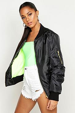 Boohoo Neon Green Lined Ma1 Bomber Jacket