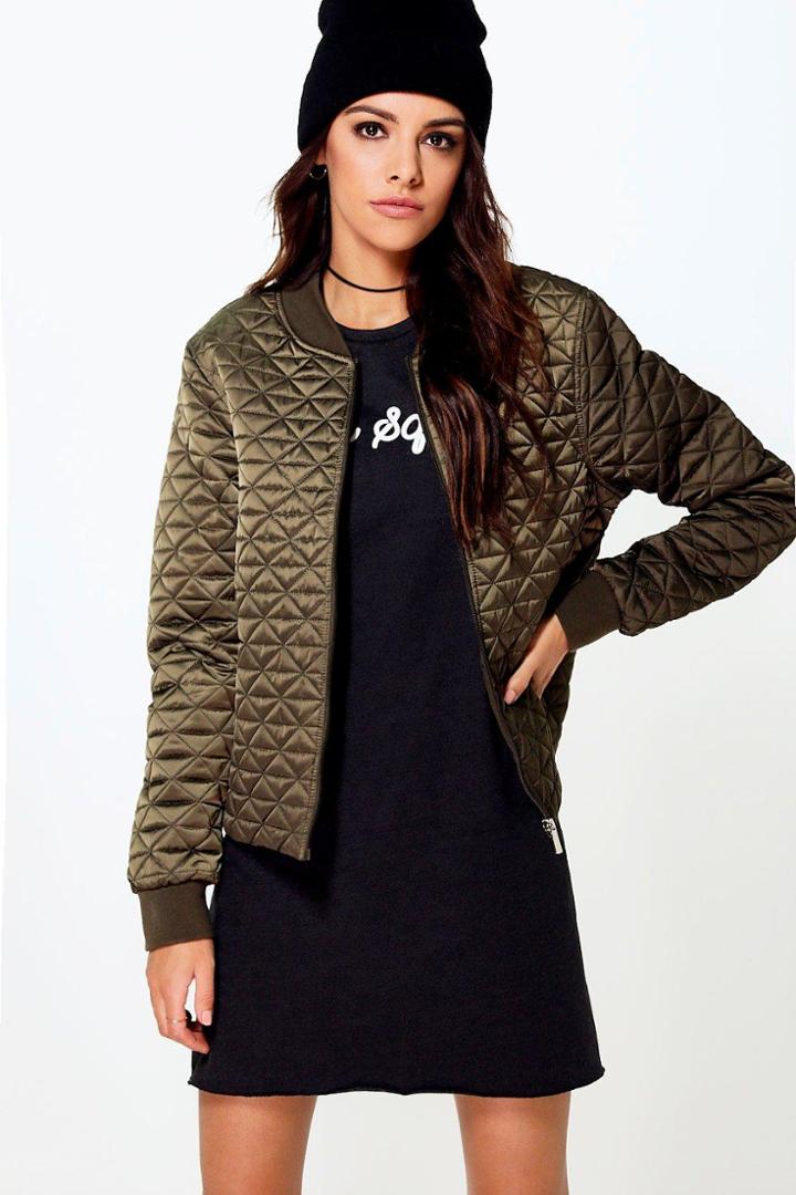 Boohoo Boutique Sofia Quilted Bomber Jacket Khaki