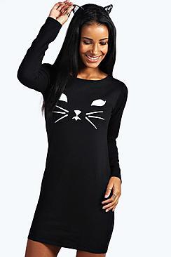 Boohoo Halloween Cat Face Bodycon Dress
