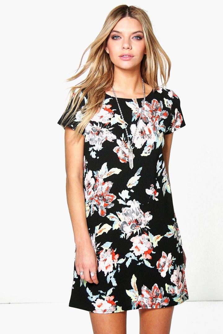 Boohoo Cara Floral Printed Shift Dress Multi