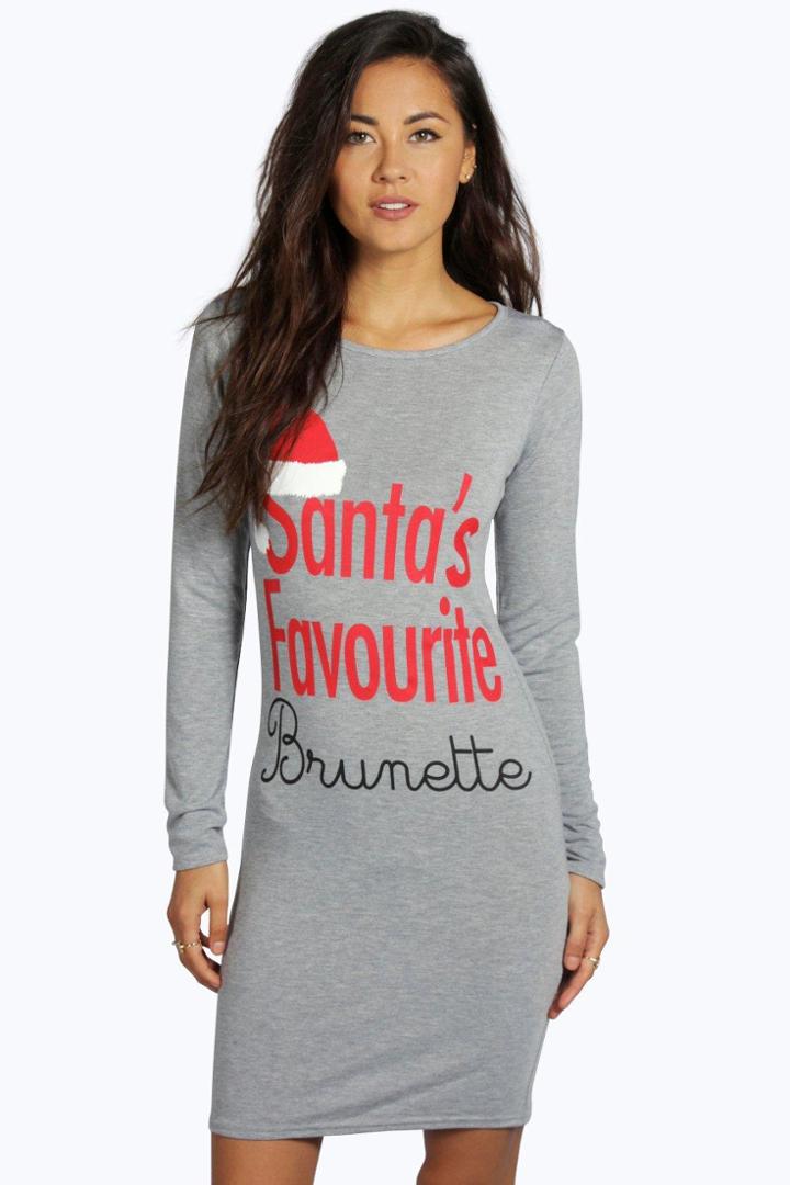 Boohoo Cora Santa's Favourite Brunette Christmas Dress Grey