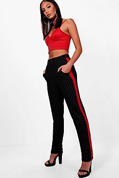 Boohoo Tall Julia Sports Stripe Pinstripe Trousers