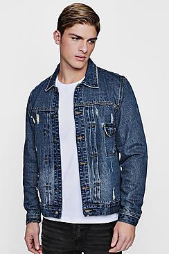 Boohoo Pintuck Detail Denim Jacket With Distressing