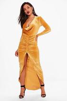 Boohoo Joyce Cowl Neck Velvet Draped Maxi Dress