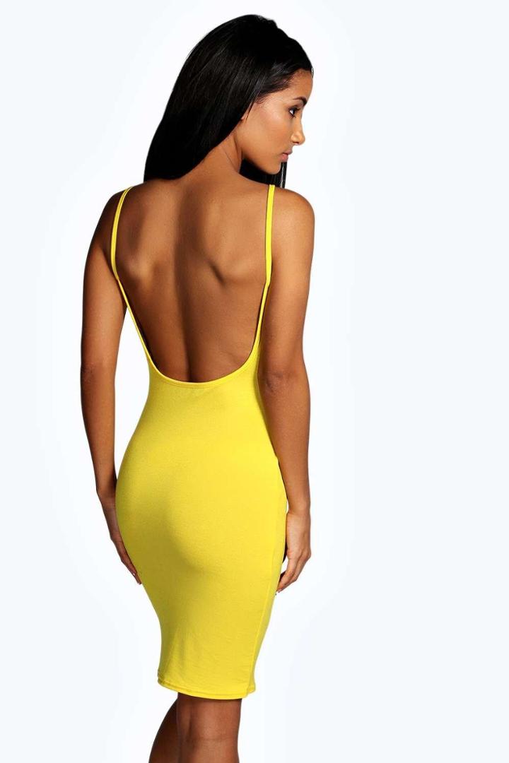 Boohoo Helen Low Back Bodycon Dress Yellow