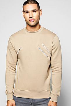 Boohoo Crew Neck Sweatshirt With Zip Detail