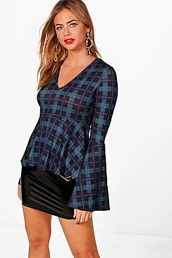 Boohoo Lucy Dip Hem Checked Top