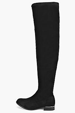Boohoo Scarlett Stretch Knee High Flat Boot