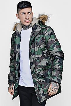 Boohoo Borg Lined Hood Camo Parka