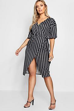 Boohoo Plus Striped Kimono Midi Dress