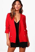 Boohoo Emily Ruched Sleeve Button Front Collarless Jacket