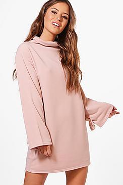 Boohoo Petite Kerry Tie Sleeve Sweat Dress