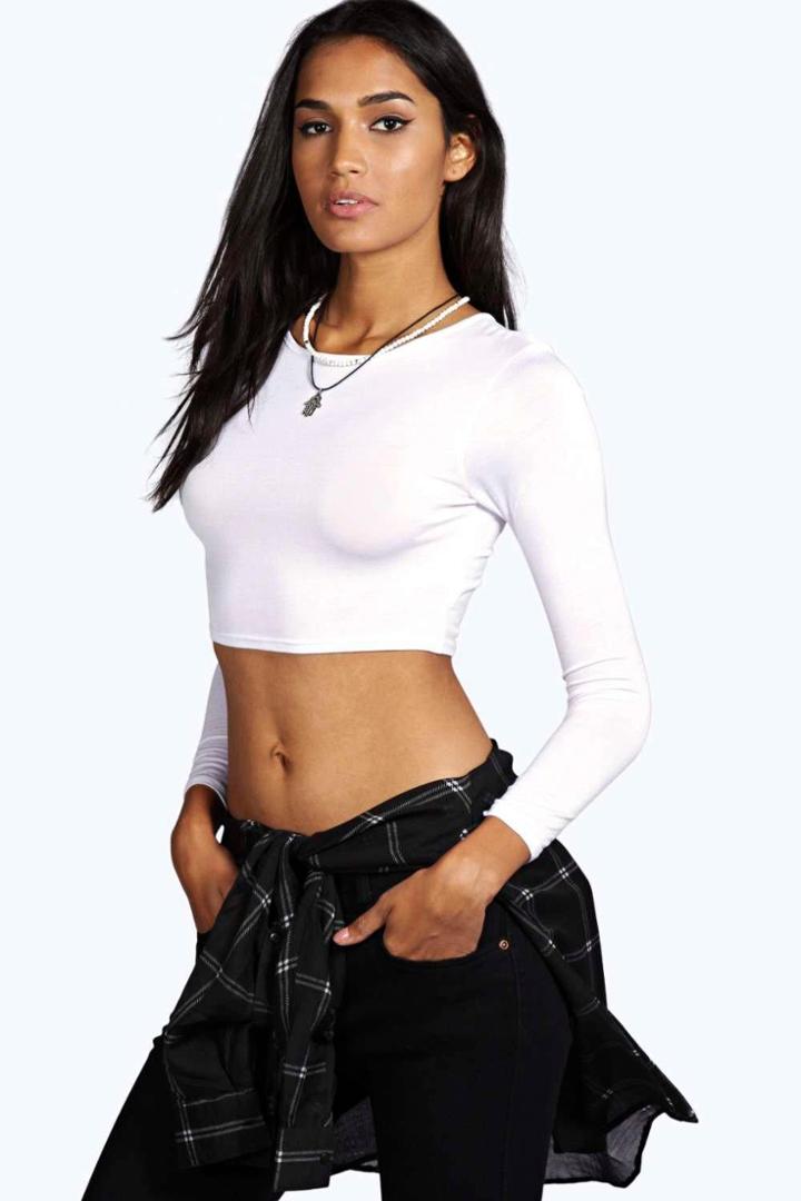 Boohoo Tall Sasha Long Sleeve Crop Top White